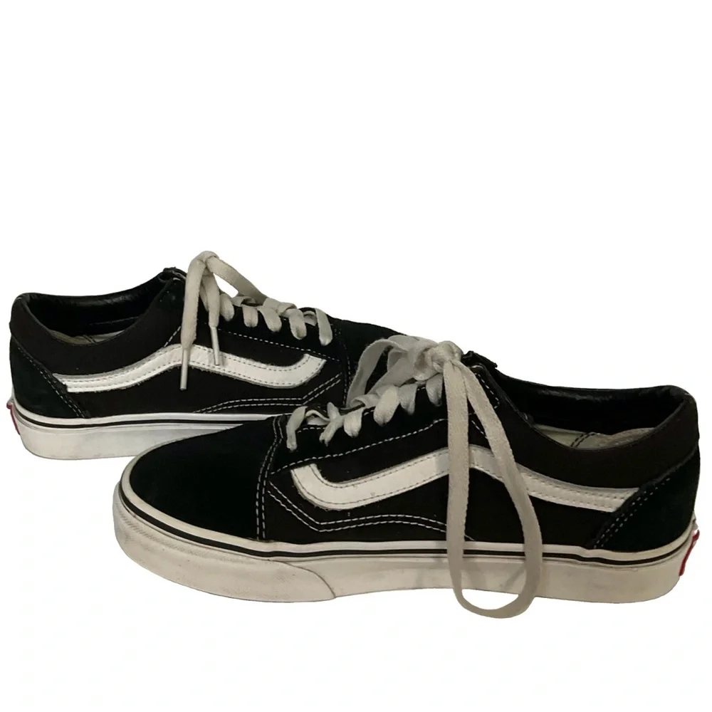 VANS Old Skool Black White Mens 5.5 Women’s 7 Lace-Up Sneakers; White Soles